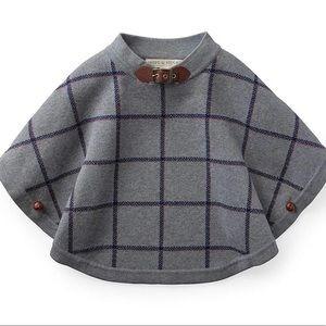 Plaid Sweater Cape | Gray Plaid - Size L (10 yr)